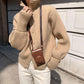 Spring  Autumn Design Sense Lapel Solid Color Vertical Pattern Sweater Cardigan Girl Student Casual Fashion All-match Knitted Cardigan