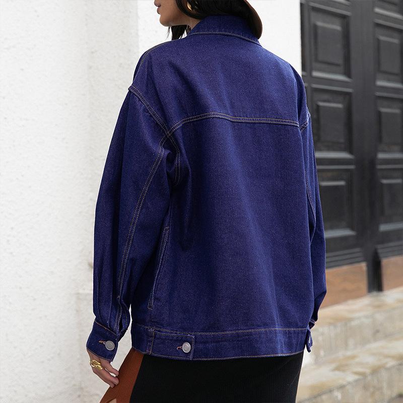 Autumn Jane Wear Denim Jacket Cardigan Top, Fashionable Loose and Thin Lapel Long-sleeved Denim Jacket