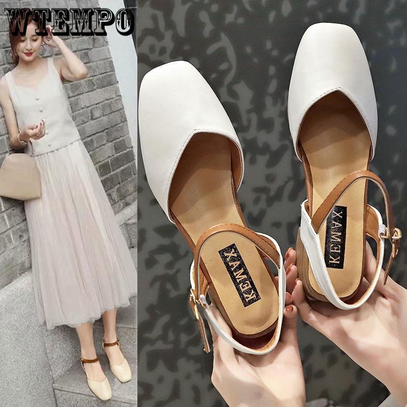 Square Head Baotou Sandals Women Spring and Summer Thick with Chic Net Red Roman Shoes Tide