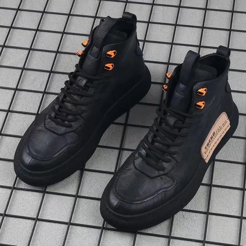 Summer Forest Wooden Men's Shoes Work and Labor Insurance High-top Leather Shoes Leather Casual Sneakers