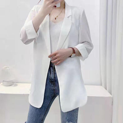 Women's Suit Jacket Thin Blazer Coat Loose Mid-length Summer Chiffon Sunscreen Shirt Three-quarter Sleeve Small Suit Air-conditioning Shirt