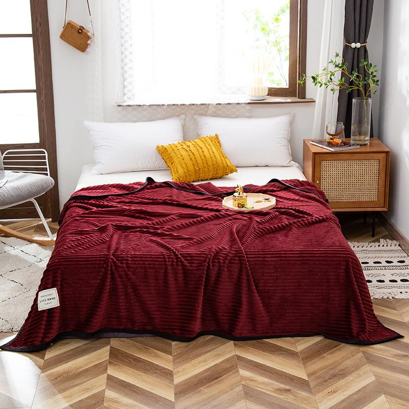Winter Thick Coral Fleece Blanket Simple Style Warm Blanket Household Blanket Twin Queen King