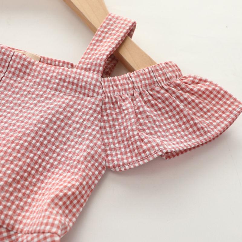 Children Dress Girls Summer Suspender Skirt Dress Korean Princess Skirt Plaid Single Breasted Strapless A-line Dress