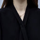 Ladies Professional Suit Black Two-piece Suit Women Loose and Thin High Waist Wide-leg Pants V-neck Short-sleeved Shirt Elegant Temperament