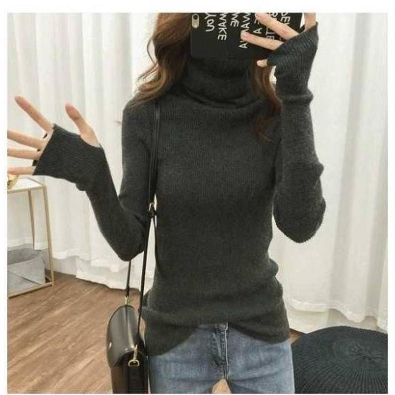 Pofulove Women Knitted Turtleneck Sweater winter Casual Soft Jumper Slim Femme Elasticity Pullover