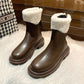 Snow Boots Women's Sheep Martin Boots Winter Plus Velvet Warm Thick-soled Boots Increased Round Toe British Short Boots