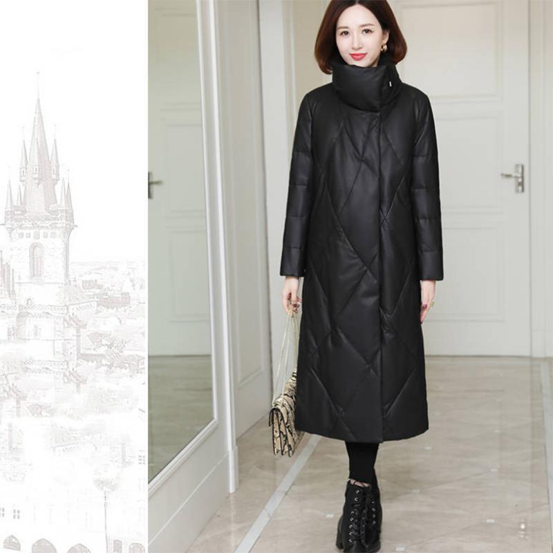 Women's Winter Korean Loose Quilted Coat Warm Stand-collar Down Jacket Women's Solid Color Patent Leather Long Down Jacket