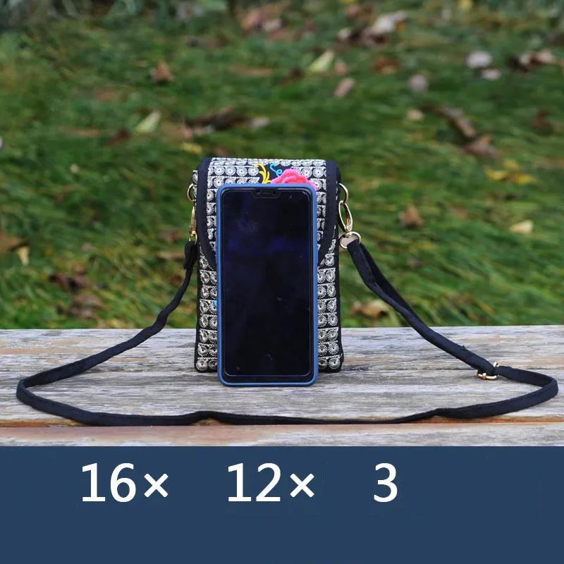Ethnic Style Women Printing Canvas Embroidery Crossbody Bag Exquisite High Quality Elegant Phone Bag