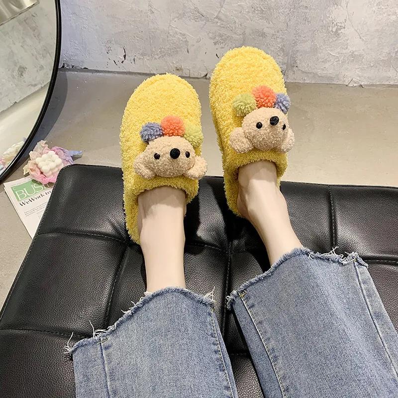Girls Plush Slippers Cute Papillon Design Flat Shoes Home Leisure Warm Autumn and Winter