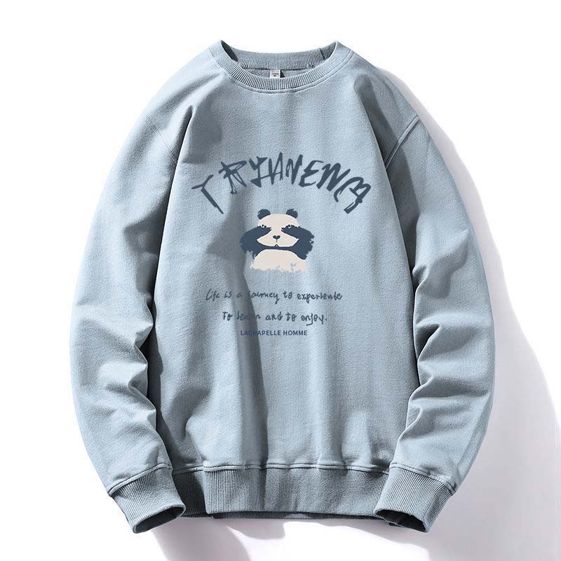 Autumn and Winter Youth Men's Round Neck Sweater Long-sleeved T-shirt Men Plus Velvet Jacket