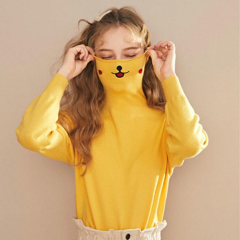 Cute Emoji Sweater Embroidery Female Pile Pile Sweater Solid Color Autumn and Winter