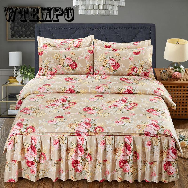 Lace Bed Skirt Set Pillowcases Winter Bedding Set Full Queen King Size Mattress Bed Cover Set
