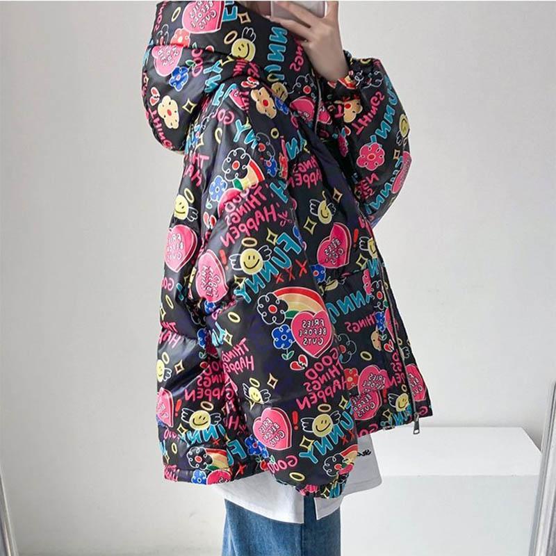 Winter Padded Jacket Women's Short Padded Jacket Printed Loose Bread Jacket Thick Fashion Jacket