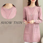 Women's Mid-length Knit Sweater  dress Winter Loose Round Neck Pullover Sweater Thick Knitwear Skirt with Pockets