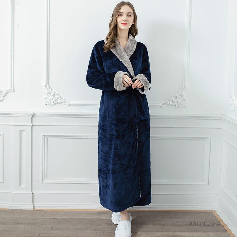Nightgown Women Autumn and Winter Long Coral Fleece Thick Warm Flannel Bathrobe Zipper Pajamas Dress Age Reduction Cute Style