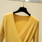 2021 Long-sleeved Cross V-neck Bottoming Shirt Women Autumn and Winter Knit Sweater