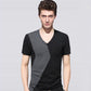 Short-sleeved Men's T-shirt Slim Fit Plus Fat Plus Size Men's Trend Stitching Contrast Color Loose Half-sleeve V-neck