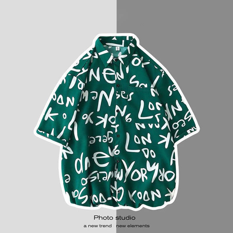 Summer Letters Printed Short-sleeved Shirt Men
