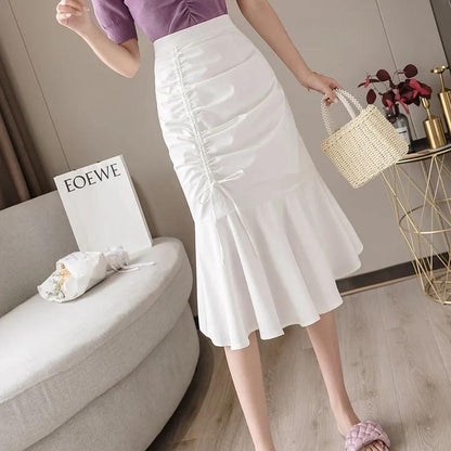 Women's Bow Knot Pleated Fishtail Skirt Irregular Solid Color All Match Professional Office Short Skirt