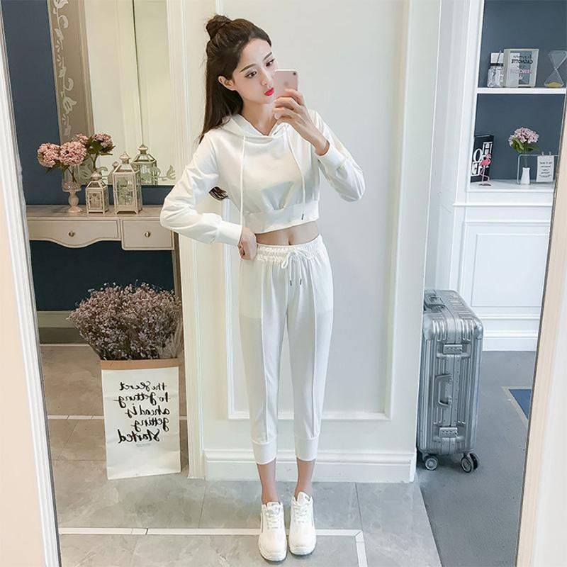 Fashion Solid Color Sports Casual Suit Women's Summer Thin Section Sports Long-sleeved Drawstring Hooded Two-piece Set for Women