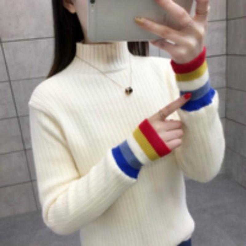 Pofulove Sweater Shirt Women Plus Velvet Thickened Half-high Collar Long-sleeved Slim Sexy Sweaters