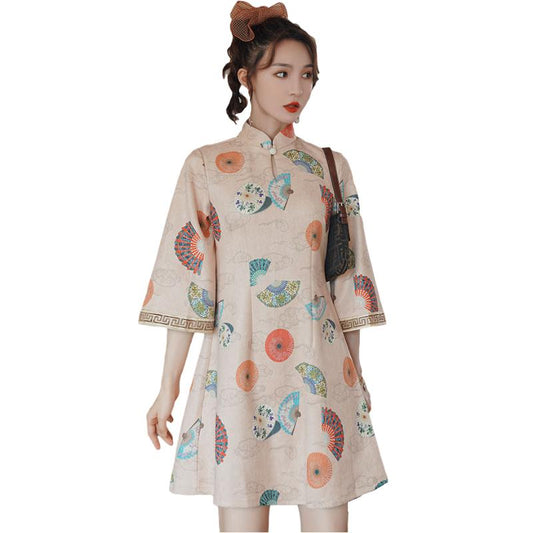 Cheongsam Modified Spring Daily Vintage Dress Female Short Sleeve Elegant Slim A-line Casual Dress