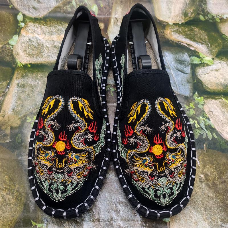 Male Old Beijing Cloth Shoes Chinese Style Ethnic Embroidered Canvas Shoes Mental Guy Trendy Casual Canvas Footwear