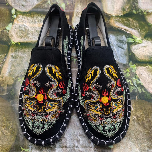 Male Old Beijing Cloth Shoes Chinese Style Ethnic Embroidered Canvas Shoes Mental Guy Trendy Casual Canvas Footwear