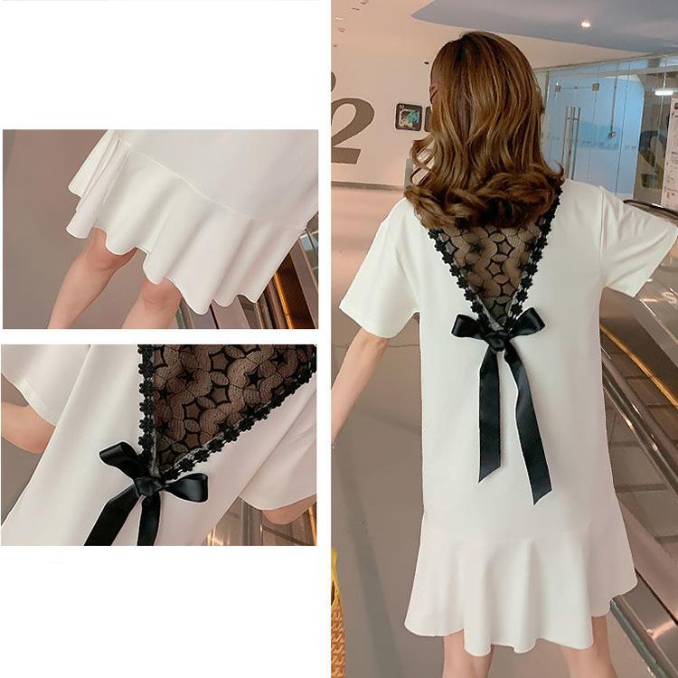Lace Back Bow Large Size M-XXXXL Women's Summer Dress  Knee-length Daily Wear Office Dating Party