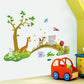 3d Cartoon Wall Stickers Jungle Wild Animal Tree Bridge Lion Giraffe Elephant Birds Flowers For Kids