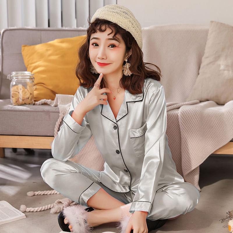 Simulation Silk Long-sleeved Trousers Pajamas Plus Size Casual Fashion Home Wear