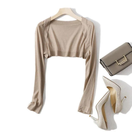 Knitted Cardigan Ultra-short Sun Protection Shirt Women's Thin Air-conditioned Shirt Shawl with Long Sleeves