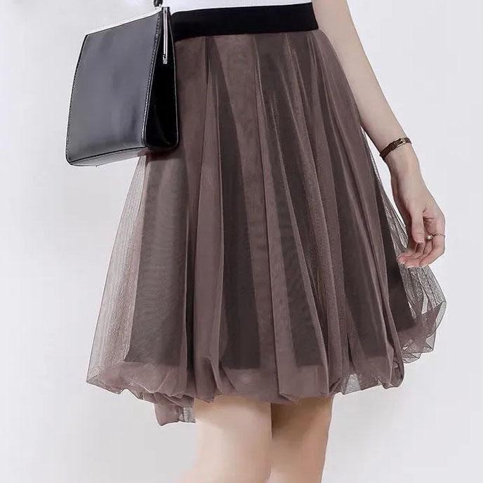 Women Skirts Female Large Size Casual A-line Pleated Skirt Summer Solid Color Loose Skirts All-match High Waist Mesh Skirt