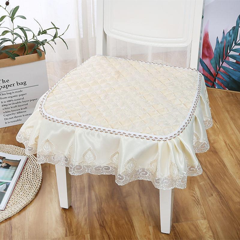 Printed Lace Edge Modern Style Non-slip Dining Chair Cushion Stool Seat Cushion with Straps Four Seasons Universal Chair Cushion