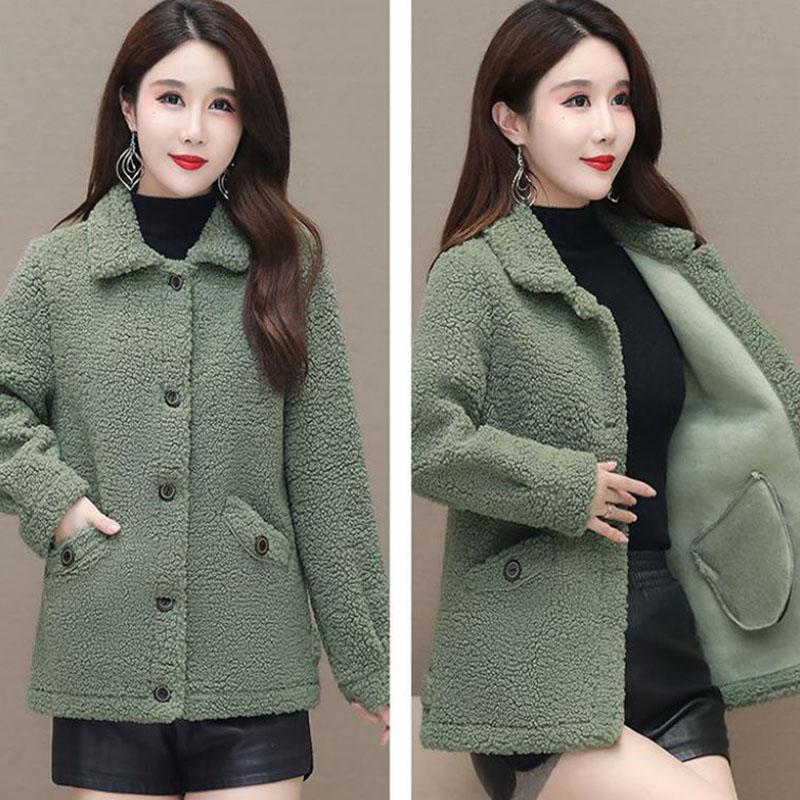 Mid-length Winter Ladies Lapel Lamb Velvet Jacket Thickened and Enlarged Loose Long-sleeved Plush All-in-one Jacket