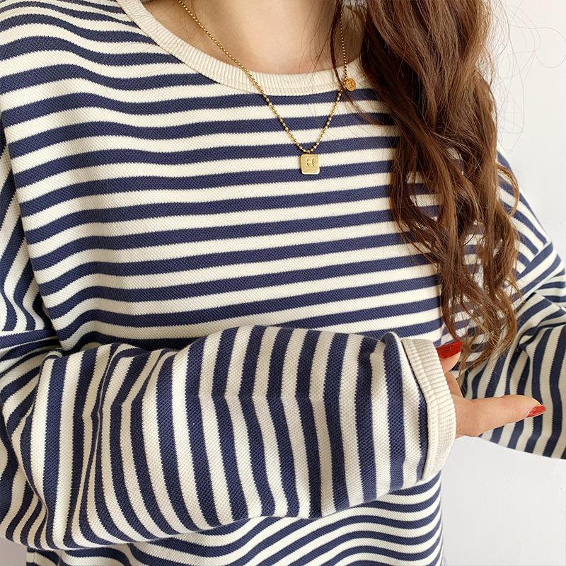 Women Striped Sweater Black and White Hoodie Oversize Casual Lazy Loose Sweaters Female Girls Korean Winter Autumn Fall Clothes Tops