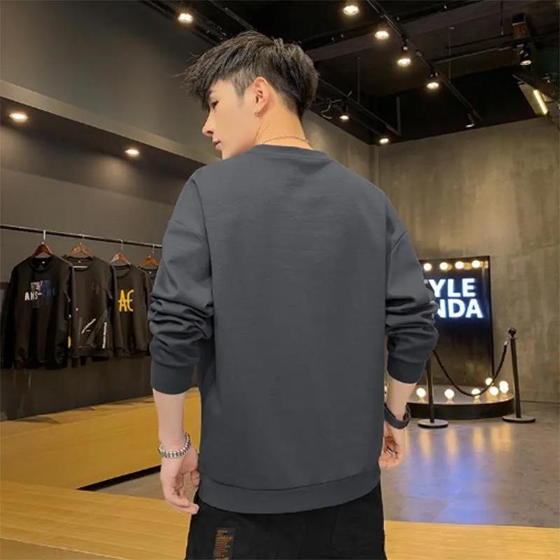 Spring and Autumn Long-sleeved Pullover Sportswear Men's Trend Round Neck Thin Section Solid Color Printing Men's Jacket Top