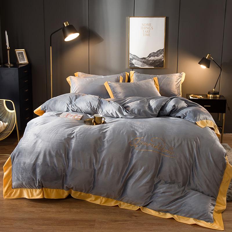 4pcs  Home Textile Bedding Sets Fleece Bedding Set Duvet Cover King Queen Winter Quilt Cover Set