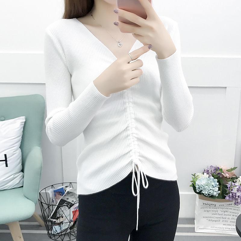 Women sweater sexy deep v-neck knitted loose long sleeve pullover sweater tops women