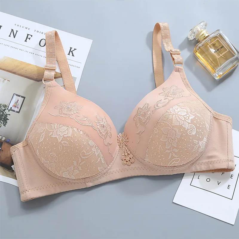 Thin Underwear Without Steel Ring Stitching Cup Surface Large Size Large Cup Bra Comfortable Gathering Sexy Breathable Adjustable Embroidered Bra