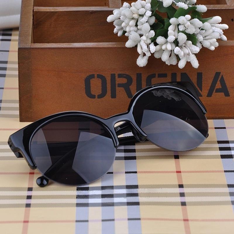 High Quality Sunglasses Women Fashion Retro Designer Super Round Circle Glasses Cat Eye Semi-Rimless