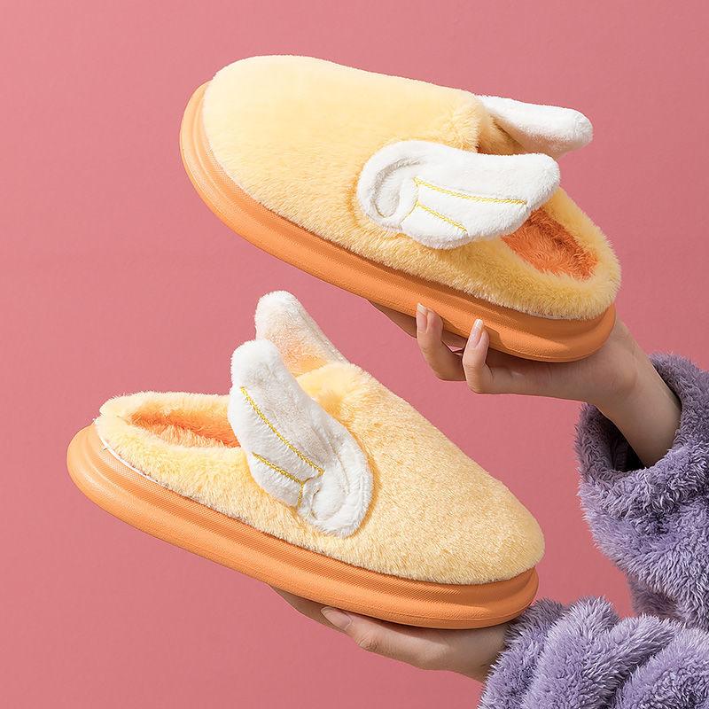 Wings Cotton Slippers for Autumn and Winter Indoor Non-slip Flat Shoes Household Casual Slippers