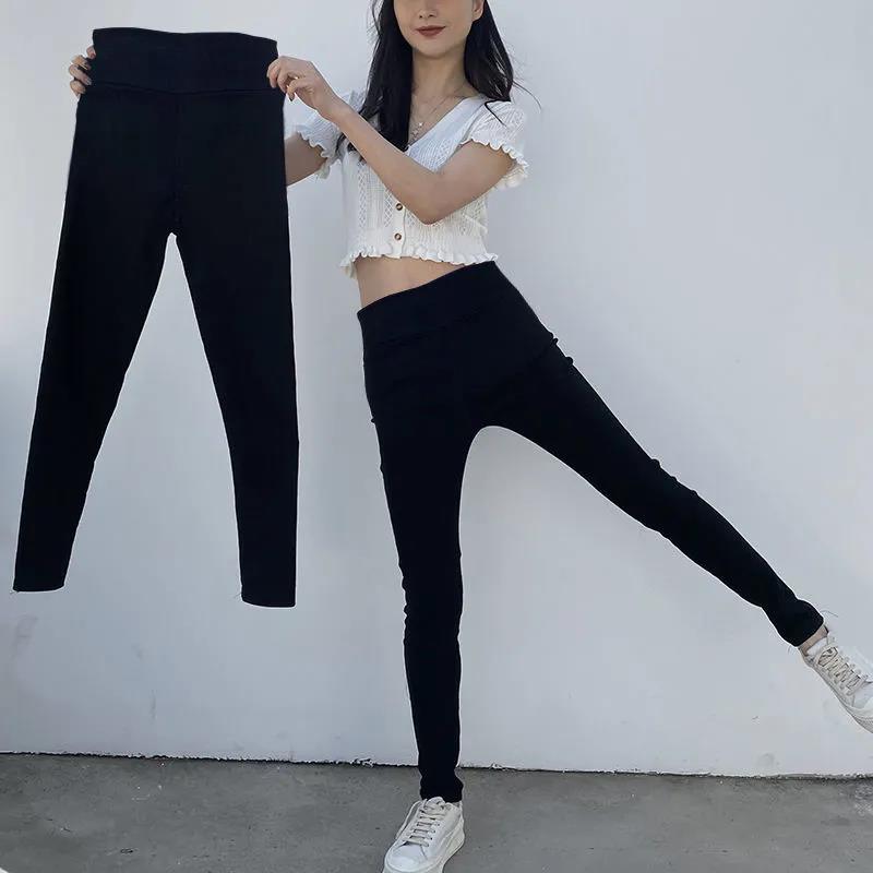 Black Plus Velvet Leggings for Women To Wear High Waist Slimming Plus Size Tight-fitting Feet Pants Winter Thickening To Keep Warm