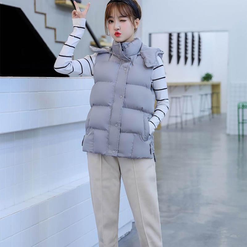 Open and Detachable Hat Down Cotton Vest Women Autumn and Winter Short Waistcoat Cotton Vest Jacket
