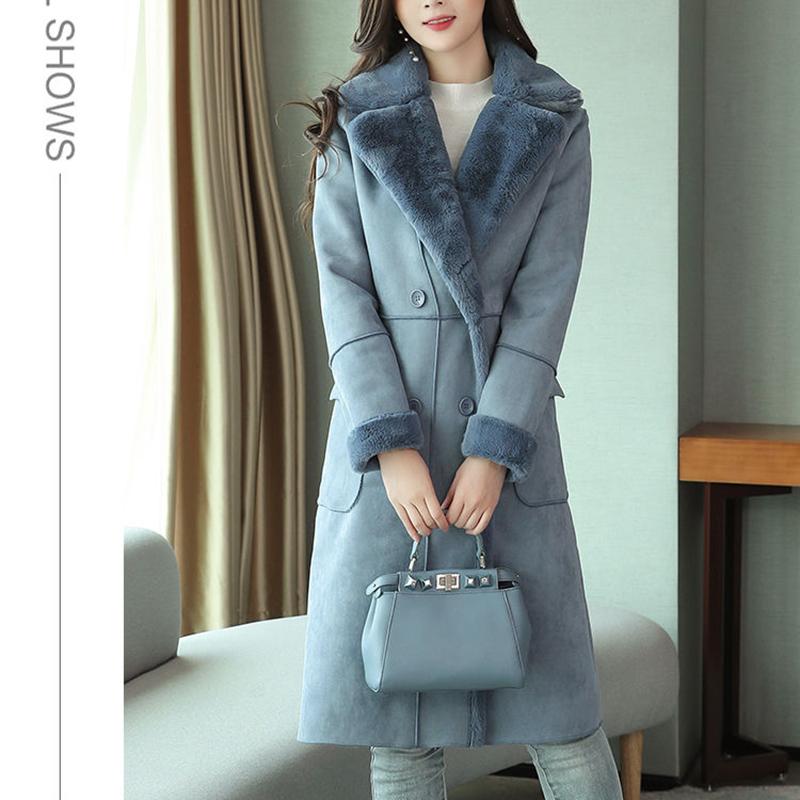 Fashionable Temperament Mid-length Fur Lamb Velvet Women's Cotton-padded Coat Winter Elegant Plus Velvet Thick Warm Suede Coat