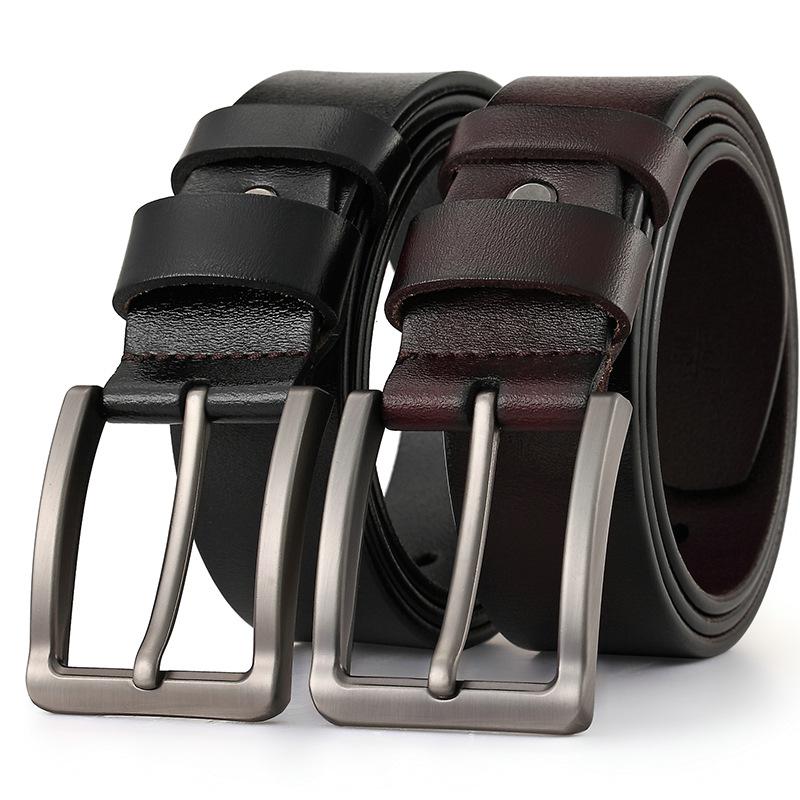 Leather Pin Buckle Belt Men's Metal Pin Buckle Waist Belt Genuine Leather Waistband