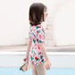 Baby Girls Flower Printed Swimsuit Summer One Piece Bikini Swimming Suit Kids Baby Short Sleeve Lotus Leaf Sleeve Quick Dry Beachsuit
