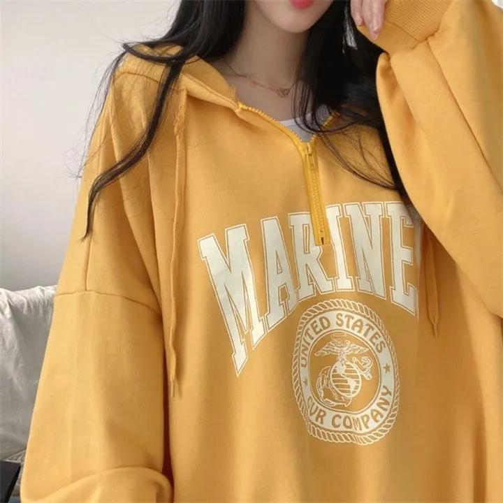Women's Hooded Sweater Zipper Cardigan Jacket Spring and Autumn Thin Section Loose Bf Lazy Wind Large Size Long-sleeved Pullover Sweatshirts