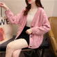 Autumn and Winter Mohair Cardigan Jacket Wild Loose Casual Sweater V-neck Knitted Female Top