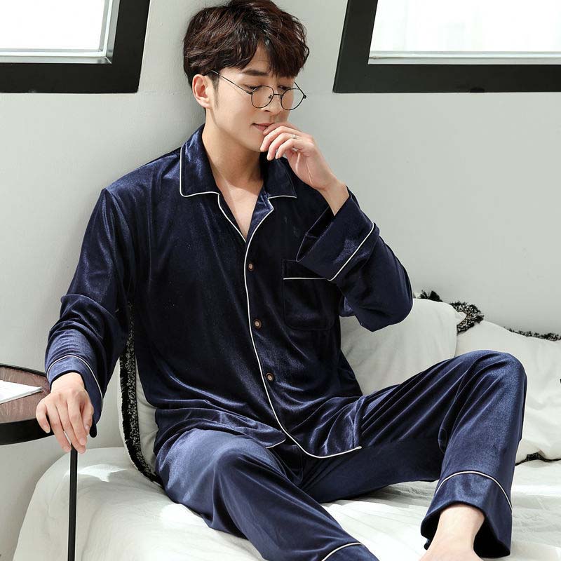 Old Velvet Pajamas Men's Autumn and Winter Long-sleeved Loose Large Size Youth Warm Home Clothes